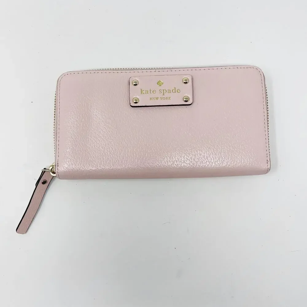 Kate Spade Light Pink Neda Wellesley Leather Wallet Zip Top Closure Zip Pockets